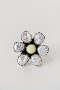 Carnation Ring | Pearl + Lemon Chrysoprase