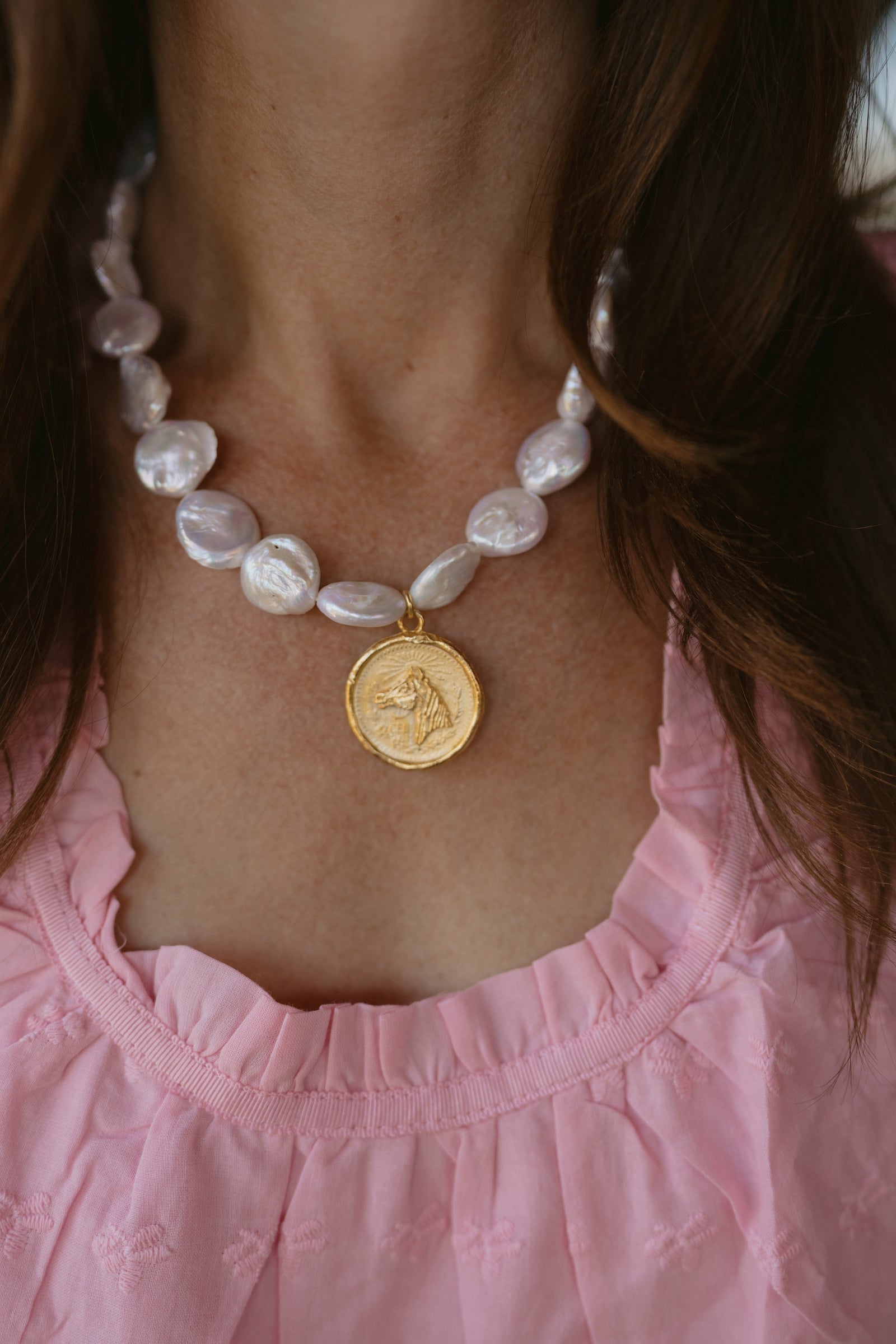 Mexican Horse Coin Necklace | Flat Pearl | #2