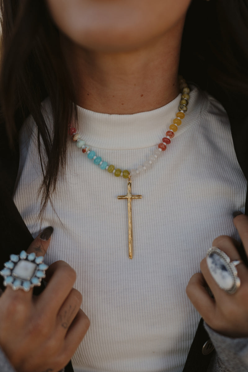 Rainbow Cross Necklace