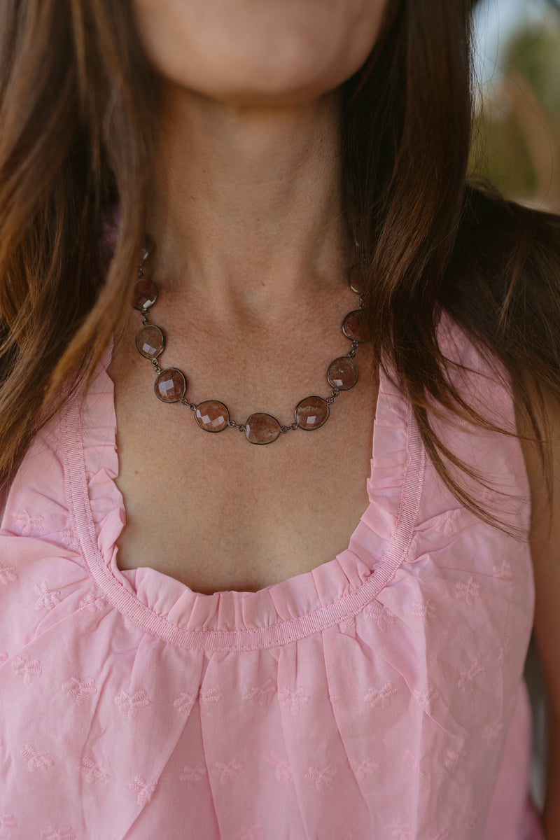 Delsie Necklace | Silver | Strawberry Quartz