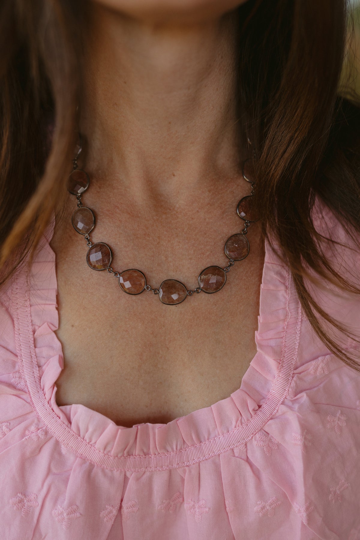 Delsie Necklace | Silver | Strawberry Quartz