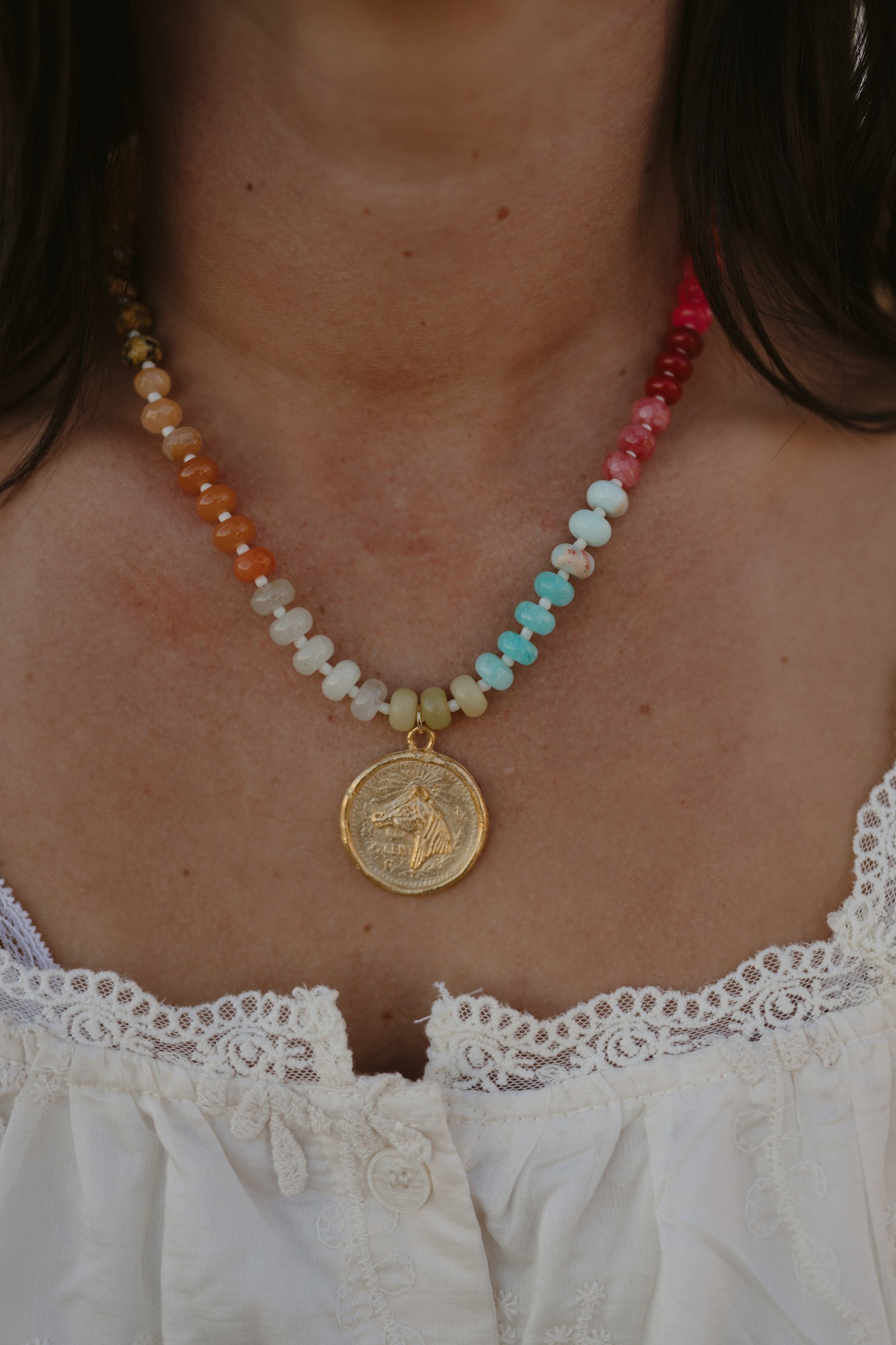 Mexican Horse Coin Necklace | Colorful