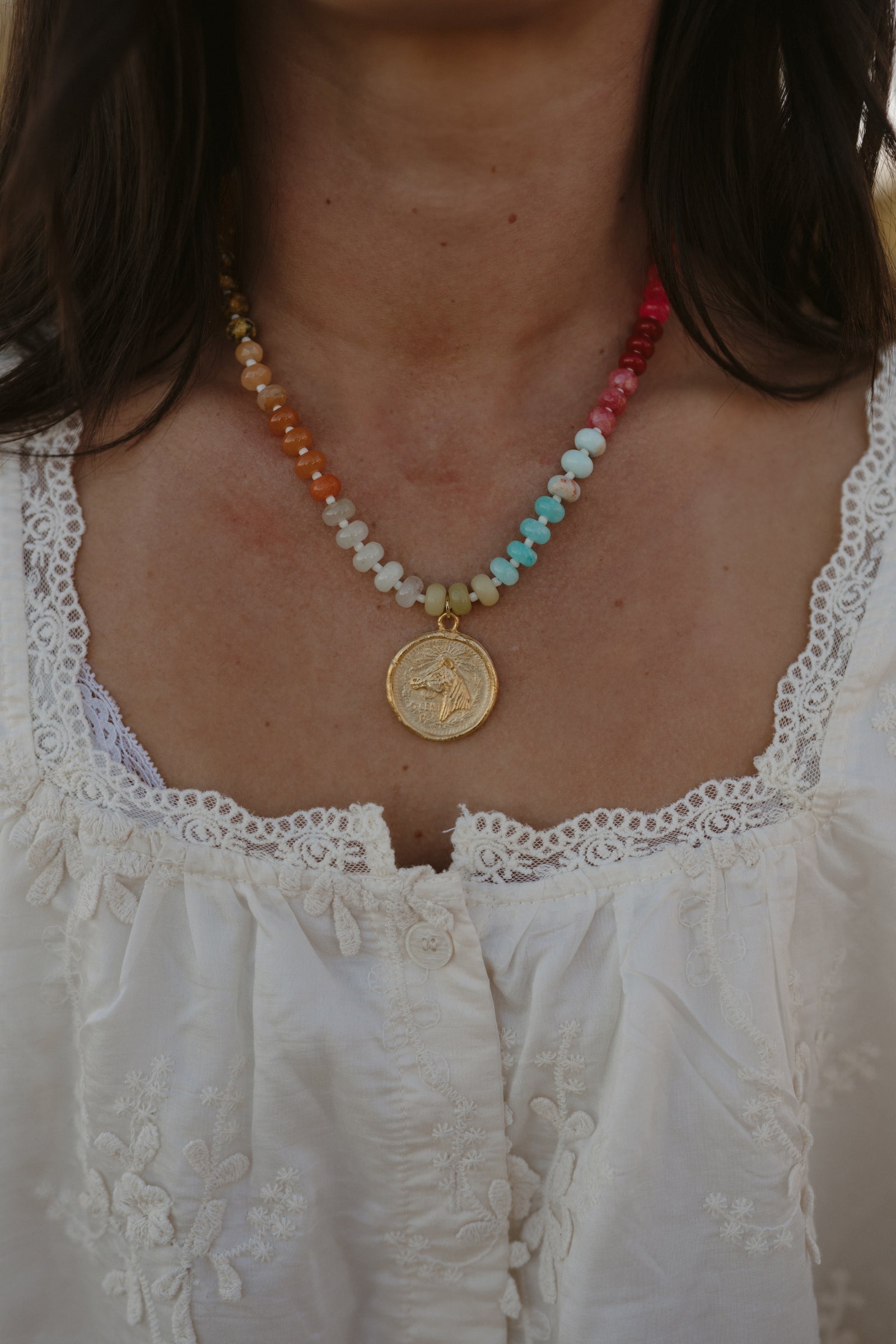 Mexican Horse Coin Necklace | Colorful