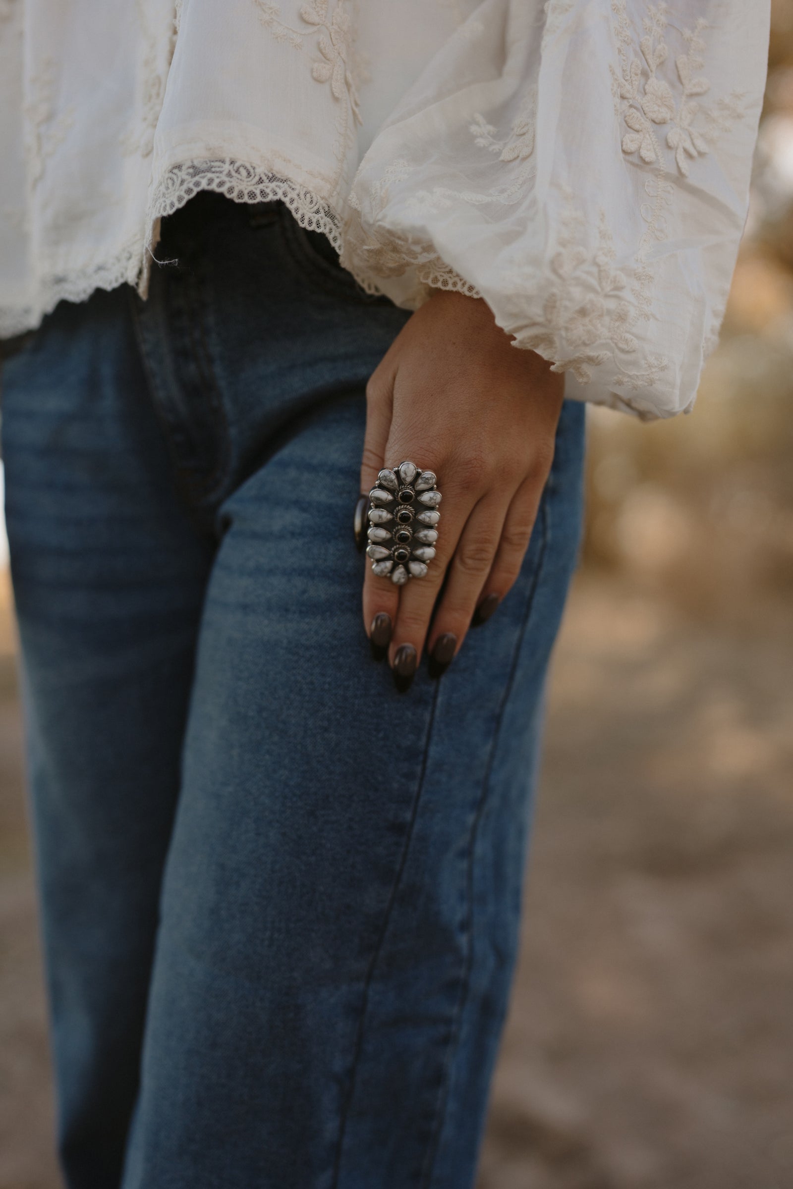 Seneca Ring | Howlite + Black Onyx