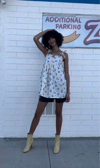 Yellow + Blue Flowers Babydoll Dress - Vintage