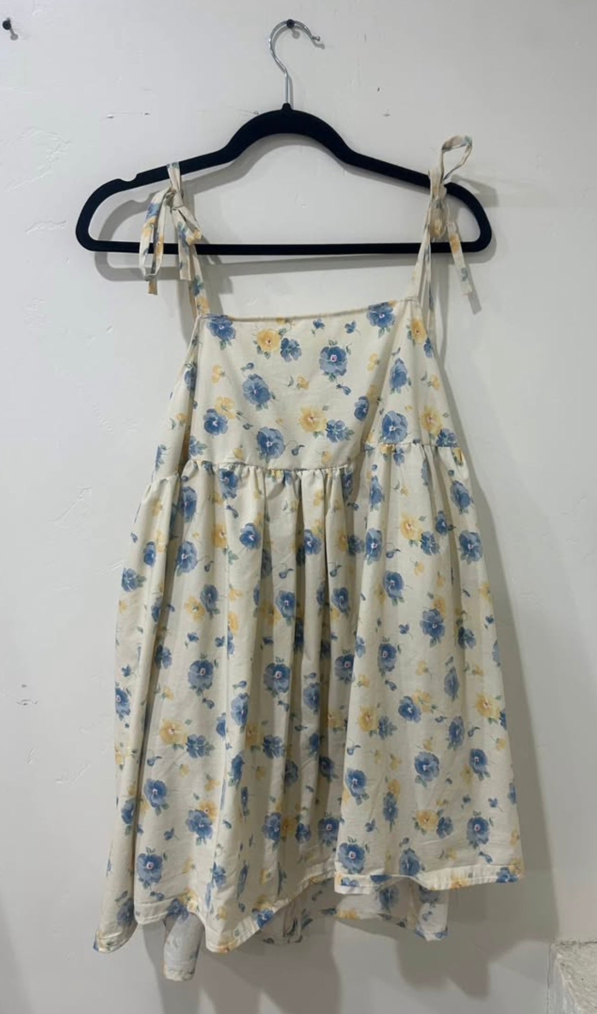 Yellow + Blue Flowers Babydoll Dress - Vintage