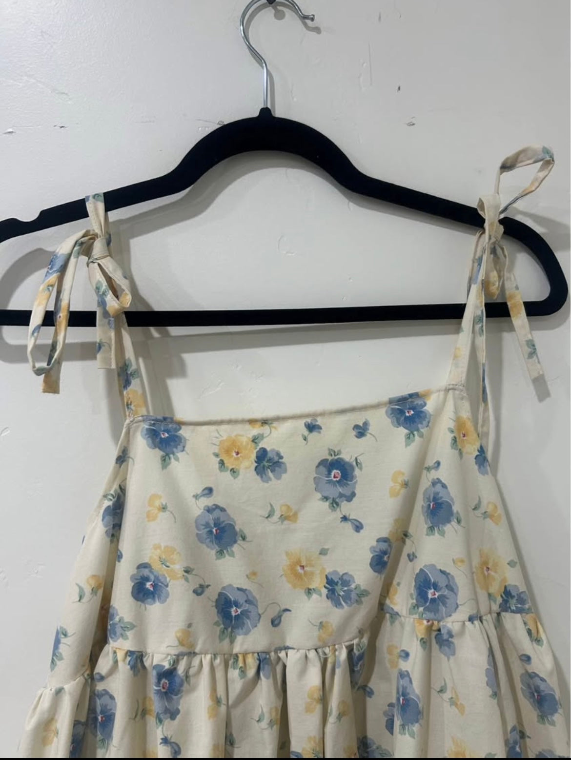 Yellow + Blue Flowers Babydoll Dress - Vintage