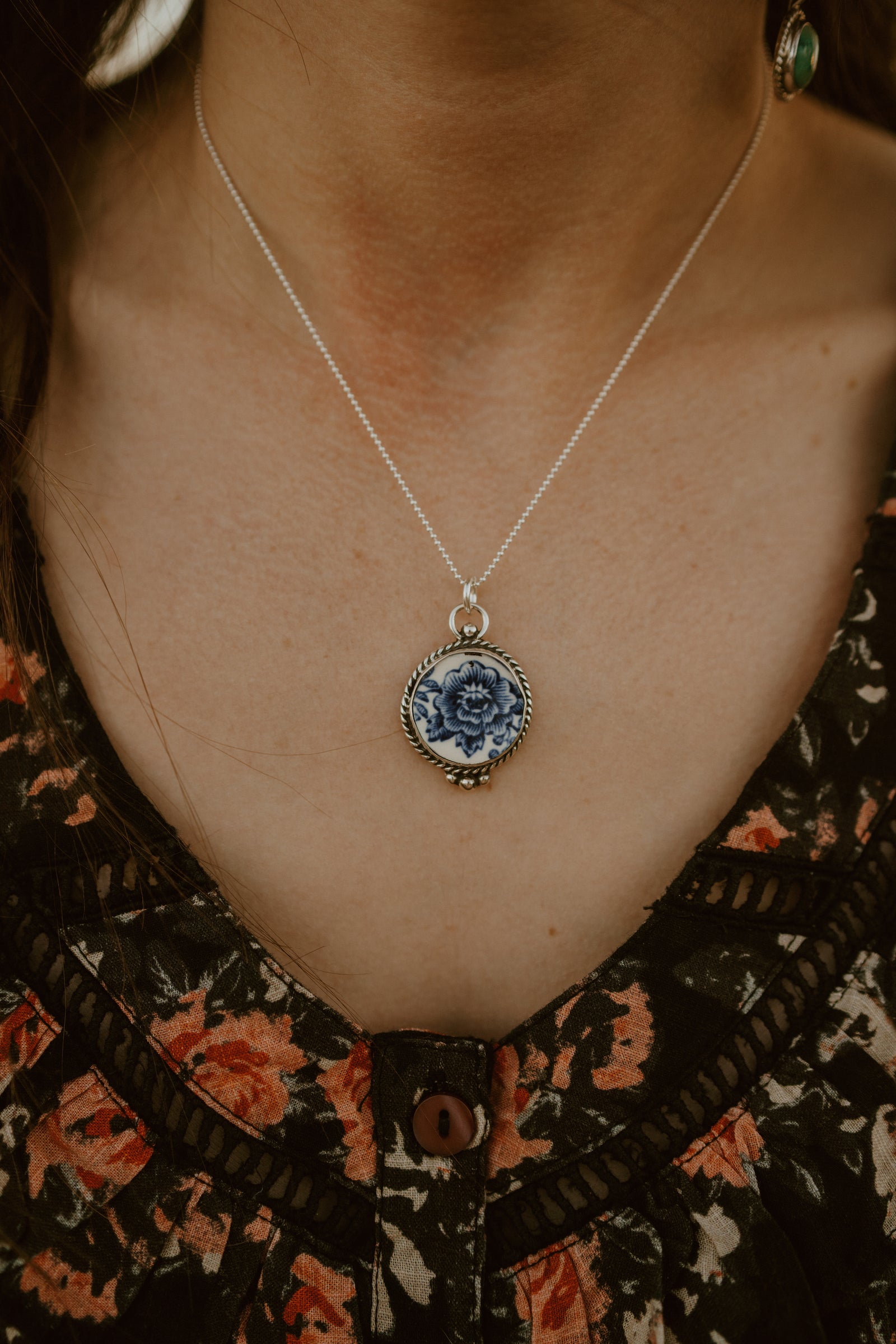Blue Rose Necklace