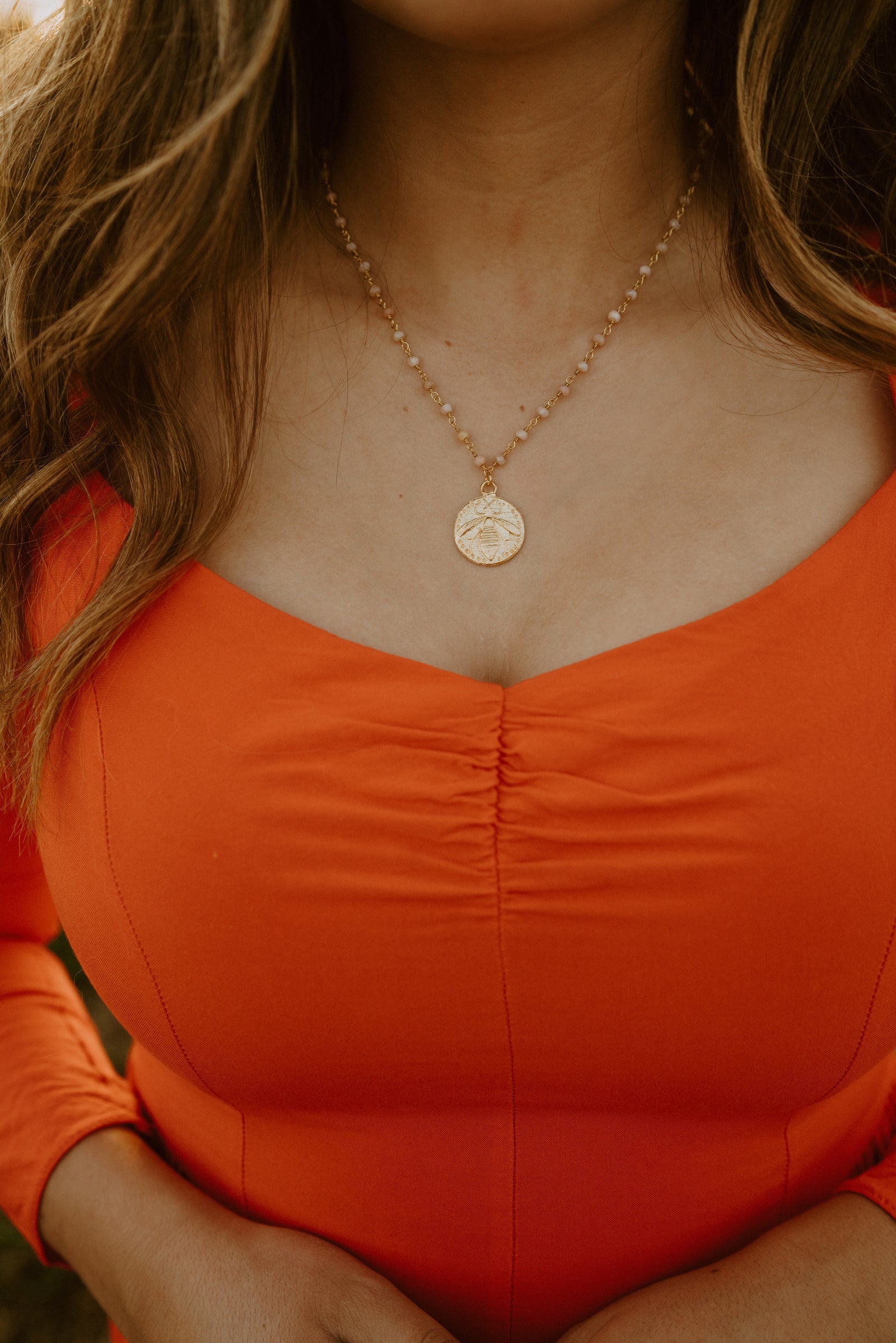 Bee Necklace | Pink + Gold