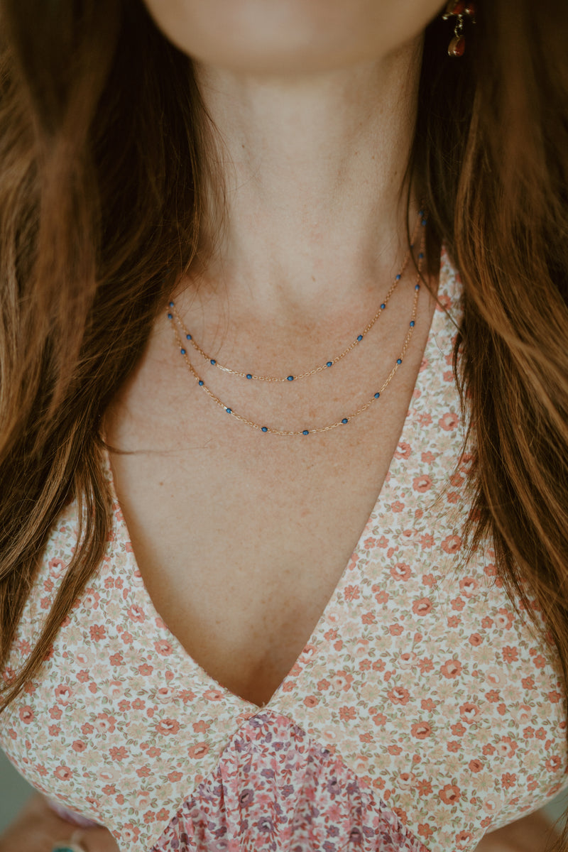 Double Strand Maria Necklace | Rose Gold + Blue