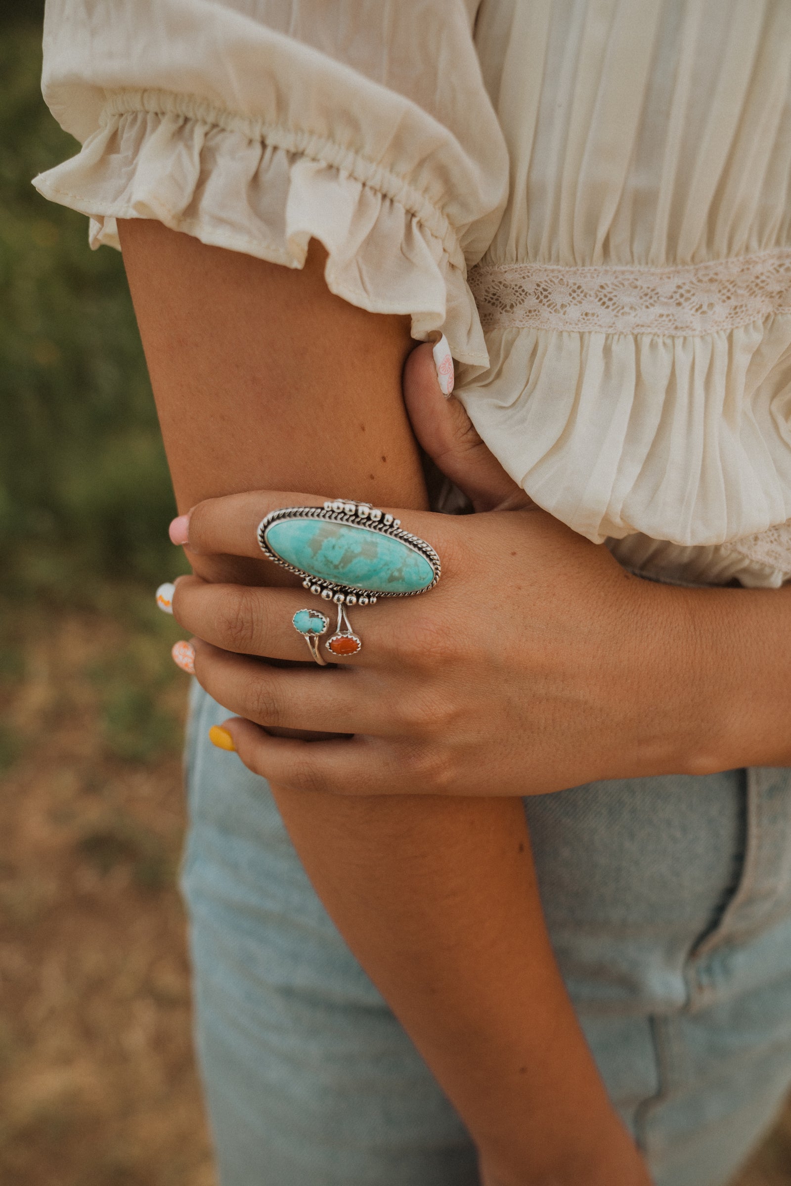 Double Rosie Ring | Turquoise + Red