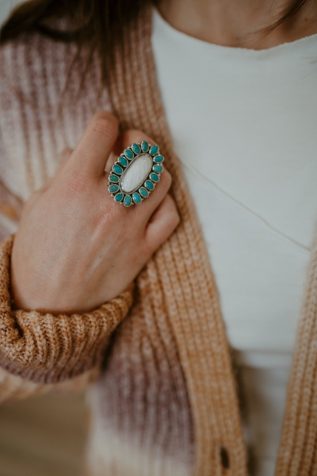 Grand Ole Opry Ring | Scolecite + Turquoise