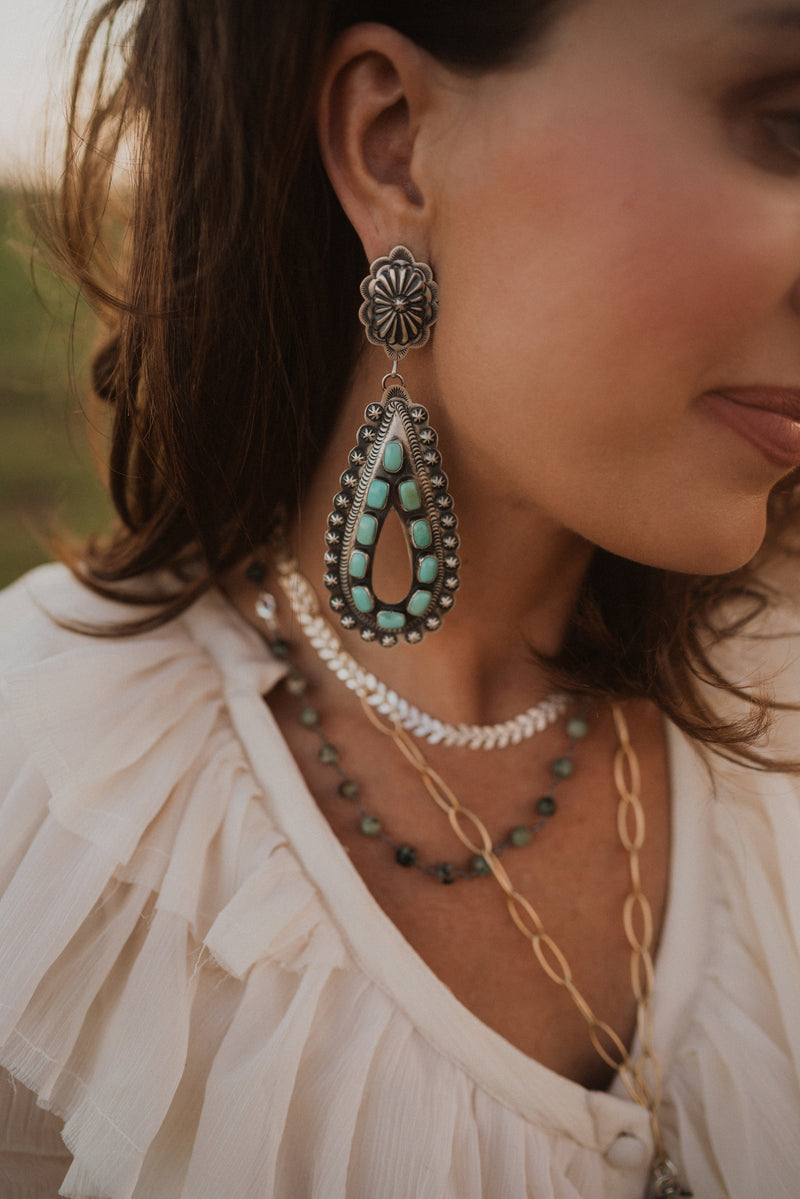 Bernie | XL Concho Turquoise Raindrop Hoops