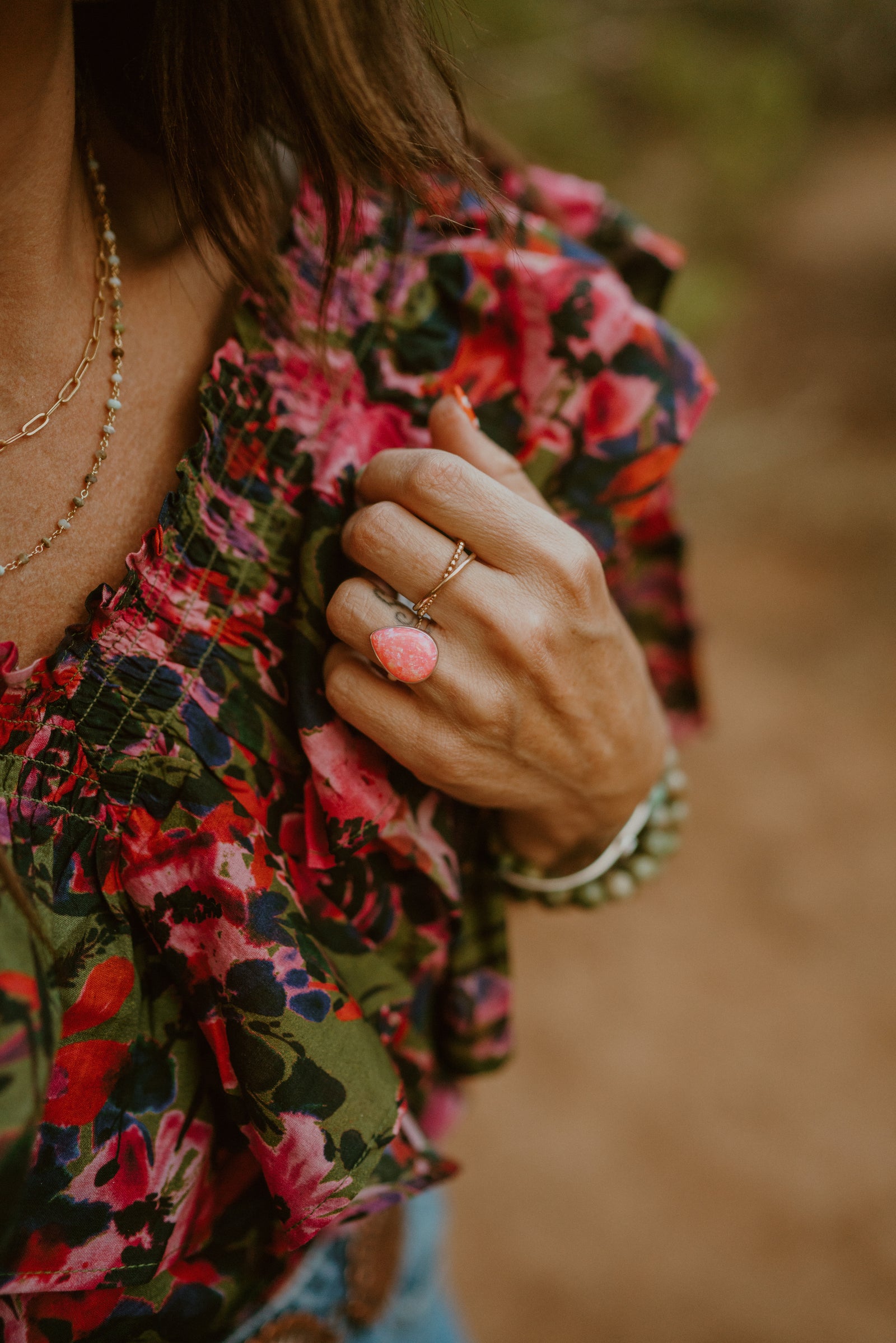 Steeley Ring | Teardrop | Pink Opal