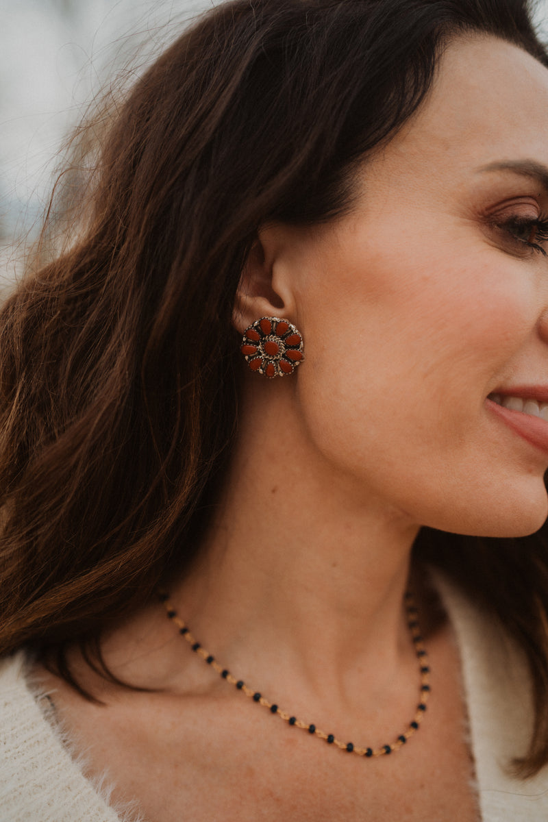 Lucy Earrings | Coral Zuni Stud