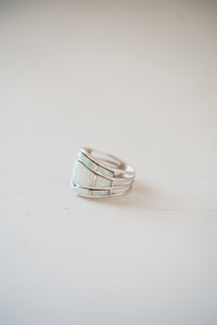 Single Bar Shield Ring | White Opal