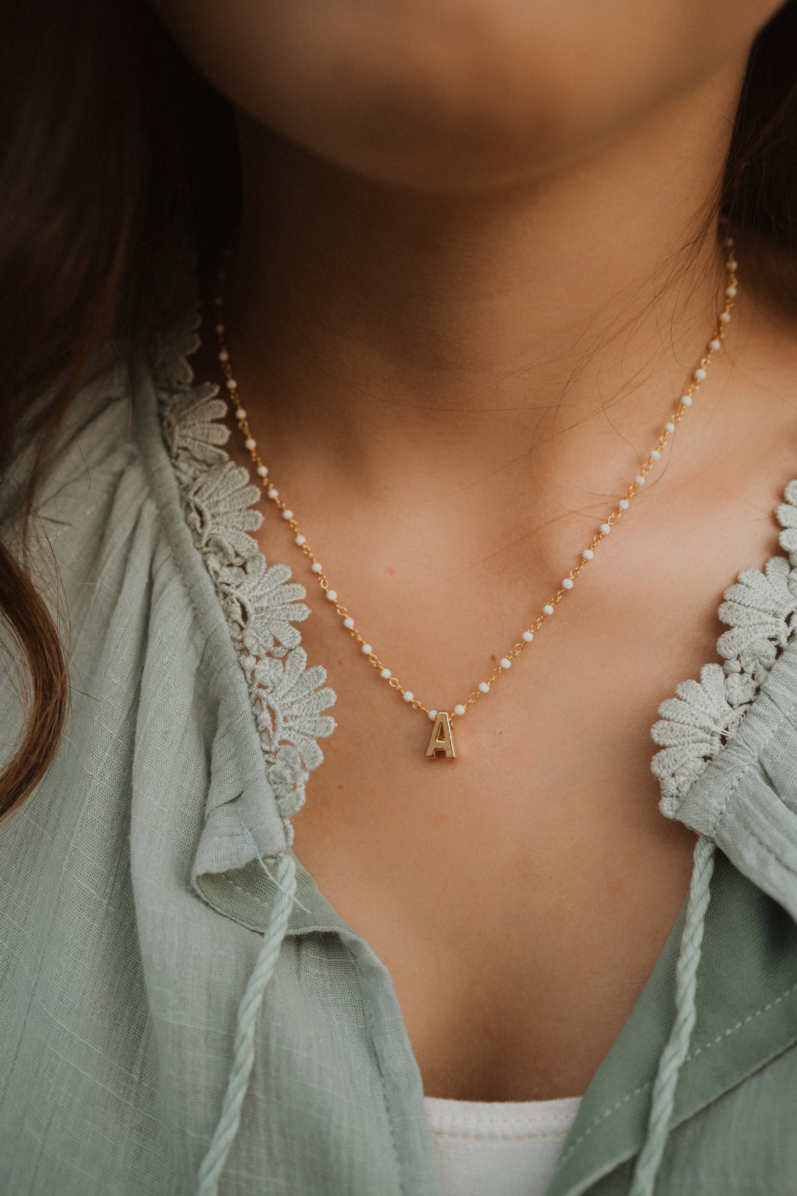 Initial Necklace | White and Gold Chain - FINAL SALE